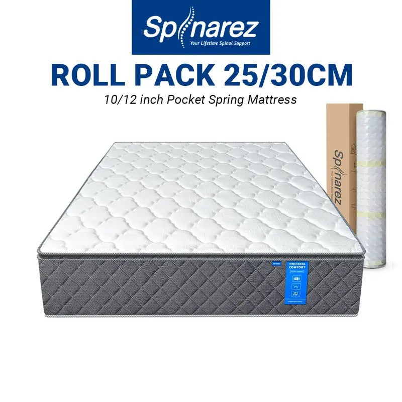 SpinaRez 25/30cm Roll Pack Mattress Individual Pocket Spring System + Pillow Top Design -Spinarez-Roll Pack
