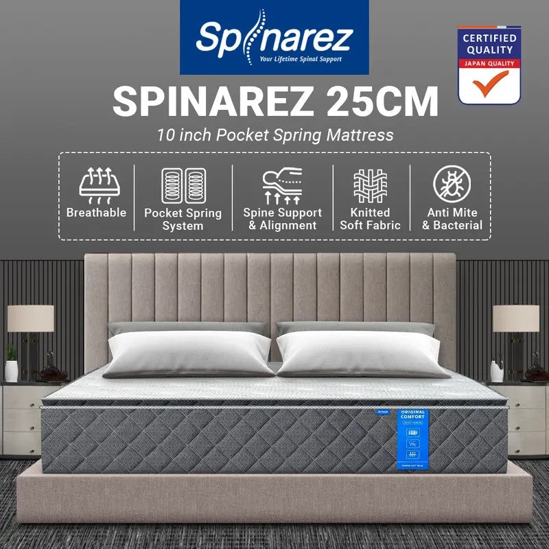 SpinaRez 25/30cm Roll Pack Mattress Individual Pocket Spring System + Pillow Top Design -Spinarez-Roll Pack