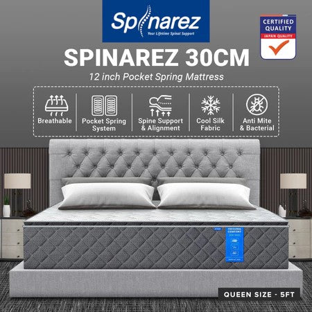 (EM) SpinaRez 25/30cm Roll Pack Mattress Individual Pocket Spring System + Pillow Top Design -Spinarez-Roll Pack