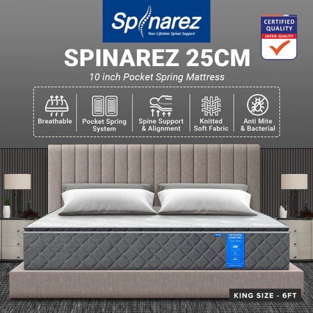 SpinaRez 25/30cm Roll Pack Mattress Individual Pocket Spring System + Pillow Top Design -Spinarez-Roll Pack