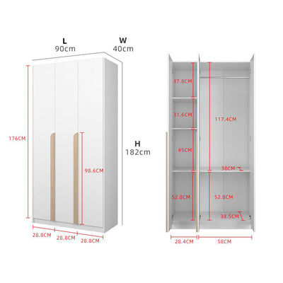 (EM) 3FT 3 Door Wardrobe Particle Board with Hanging Rod-HMZ-FN-WD-S3015