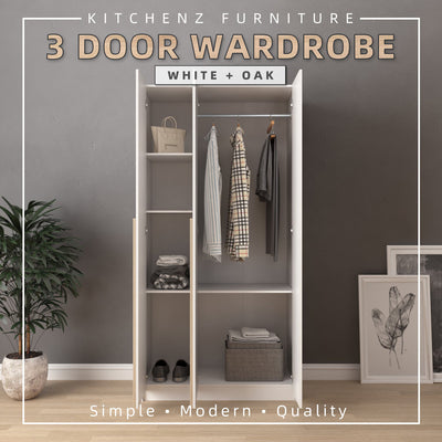 3FT 3 Door Wardrobe Particle Board with Hanging Rod-HMZ-FN-WD-S3015 / S4013