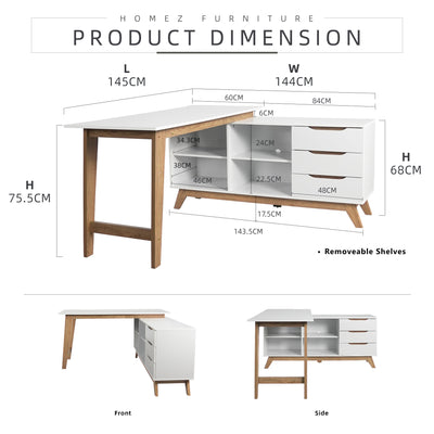 4.8FT Simona Series Writing Table with Storage / Office Table / Meja Belajar / Meja Pejabat-HMZ-FN-WT-S4-WT