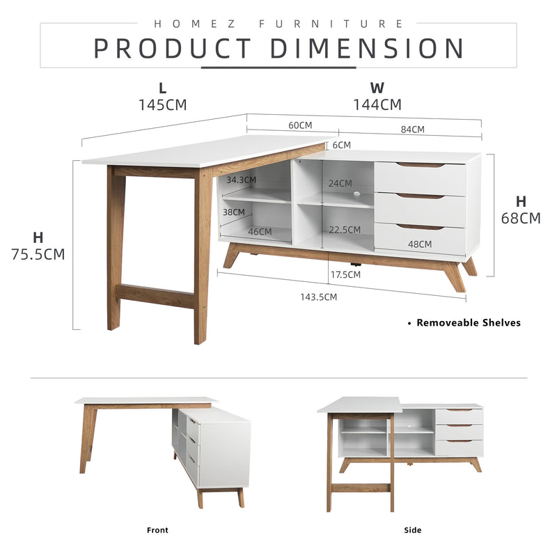 4.8FT Simona Series Writing Table with Storage / Office Table / Meja Belajar / Meja Pejabat-HMZ-FN-WT-S4-WT