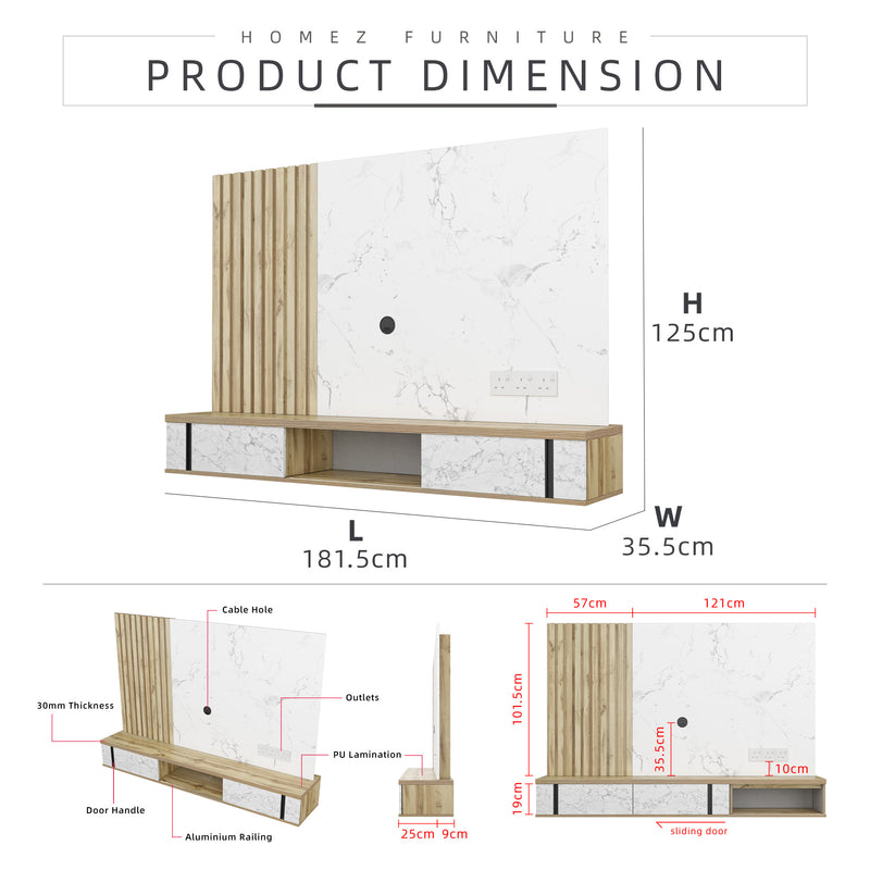 6FT Wall TV Cabinet with 2 Sliding Door Kabinet TV Dinding (1506+1507)