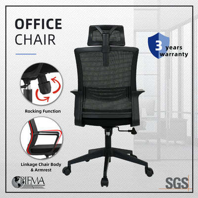 (EM) Emma High Back Mesh Ergonomic Office Chair-HMZ-OC-HB-EMMA-BK+BK