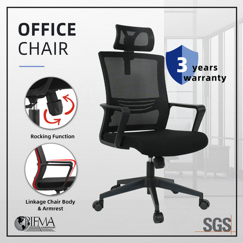(EM) Emma High Back Mesh Ergonomic Office Chair-HMZ-OC-HB-EMMA-BK+BK