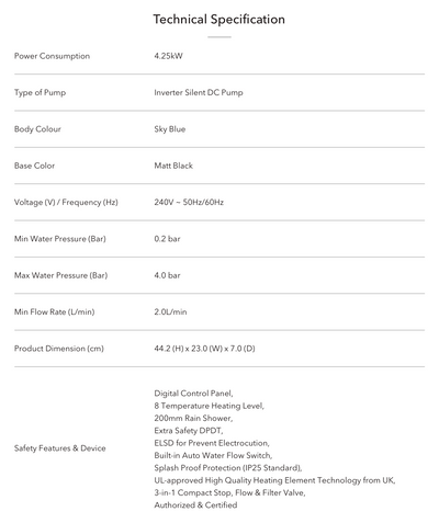Elba EVVO Series DC Pump Instant Water Heater with Rainshower - EWHR-Q4218DC(SB)