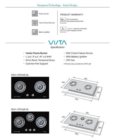 Rubine Slanted Hood ASPIRA-90SS + Built-in Hob Gas Stove Hob Tempered Glass 2 Burner - RCH-ASPIRA-90SS