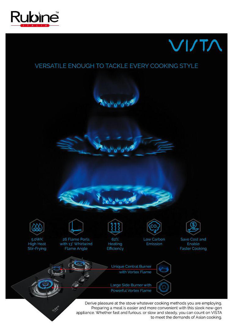 (FREE Shipping) Rubine Slanted Hood 2200 m³/hr Stainless Steel -RCH-MEERA-BL + Built-in Hob - RGH-VISTA2B-BL with Ducting Hose DC18