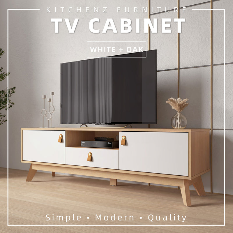 4.9FT Oasis Series TV Cabinet with 2 Doors Storage and Drawer-HMZ-FN-TC-O1500-WT