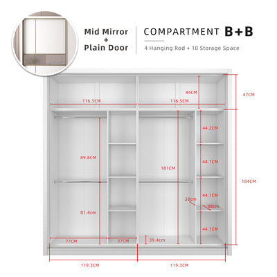 [FREE Shipping & FREE Installation] 8x8FT Melamine Gold Frame Sliding Wardrobe Almari Baju Almari Pakaian