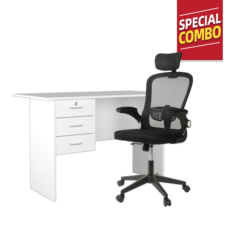 [SPECIAL OFFICE COMBO] High Back Office Chair Adjustable 4FT Writing Table LED Open Storage with Drawers