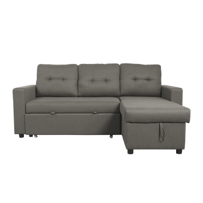 (FREE Shipping) 3 Seater Linen Fabric L Shape Multifunctional Sofa Bed with Storage Box Dark/Light Grey-6081