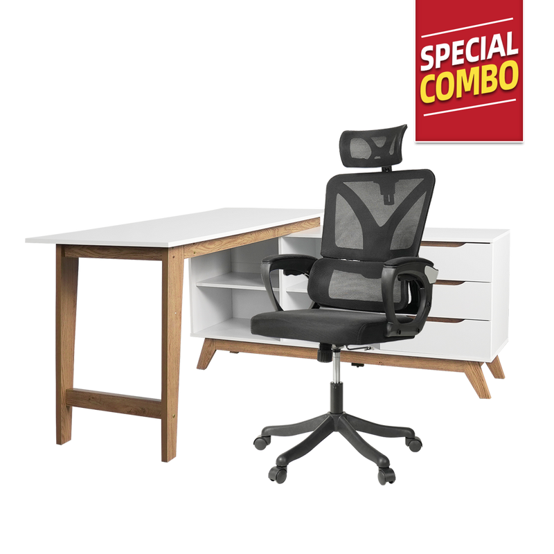 [MAY SPECIAL COMBO] High Back Office Chair Adjustable 4FT Writting Table LED Open Storage with Drawers