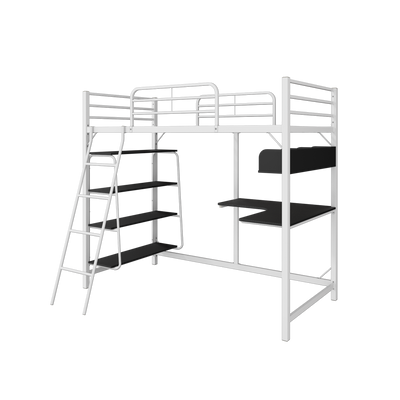 (EM) 6.5FT 3V Loft Bed Frame Study Table & Book Shelves Single Metal Bed Frame -3VAH904/BB8100