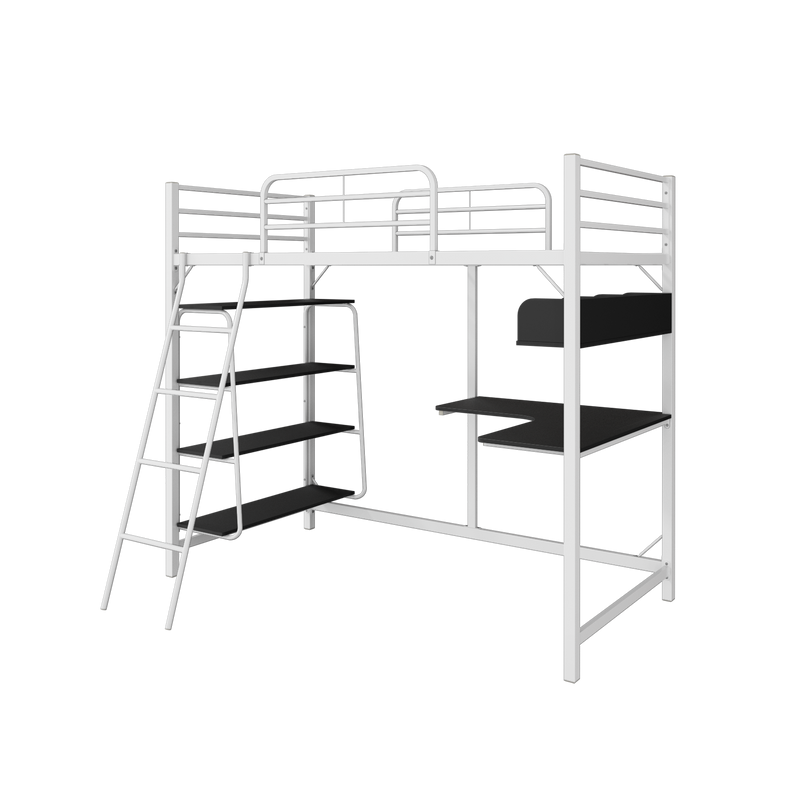 (EM) 6.5FT 3V Loft Bed Frame Study Table & Book Shelves Single Metal Bed Frame -3VAH904/BB8100