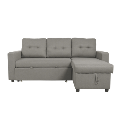 (FREE Shipping) 3 Seater Linen Fabric L Shape Multifunctional Sofa Bed with Storage Box Dark/Light Grey-6081