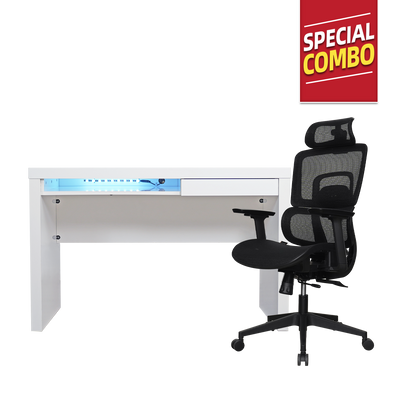 [MAY SPECIAL COMBO] High Back Office Chair Adjustable 4FT Writting Table LED Open Storage with Drawers