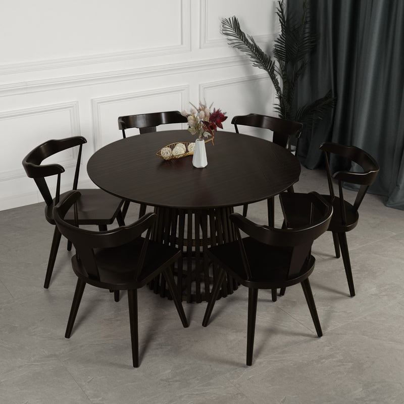 6 Seater Luna Solid Wood Dining Set Round Table + 6 Chair-LUNA/JAGO/ANNA/AERO