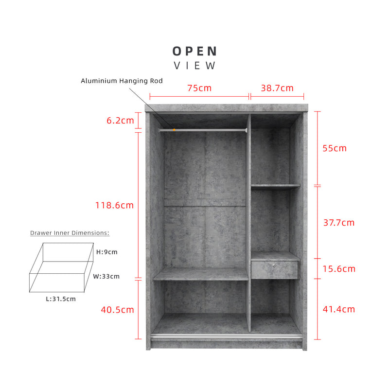 4FT x 6FT Alian Sliding Wardrobe Set / Side Table / Dressing Table - HMZ-FN-WD-3238-GY-SET