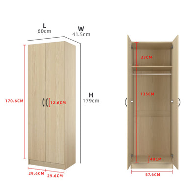 2FT 2 Door Wardrobe Solid Board with Hanging Rod-HMZ-FN-WD-6000/6020