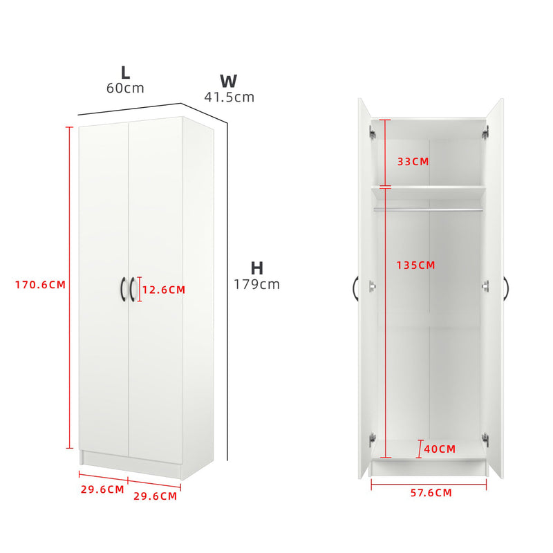 2FT 2 Door Wardrobe Solid Board with Hanging Rod-HMZ-FN-WD-6000/6020