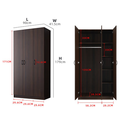 3FT 3 Door Wardrobe Solid Board with 6 Shelves- HMZ-FN-WD-6001/6021