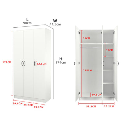 3FT 3 Door Wardrobe Solid Board with 6 Shelves- HMZ-FN-WD-6001/6021