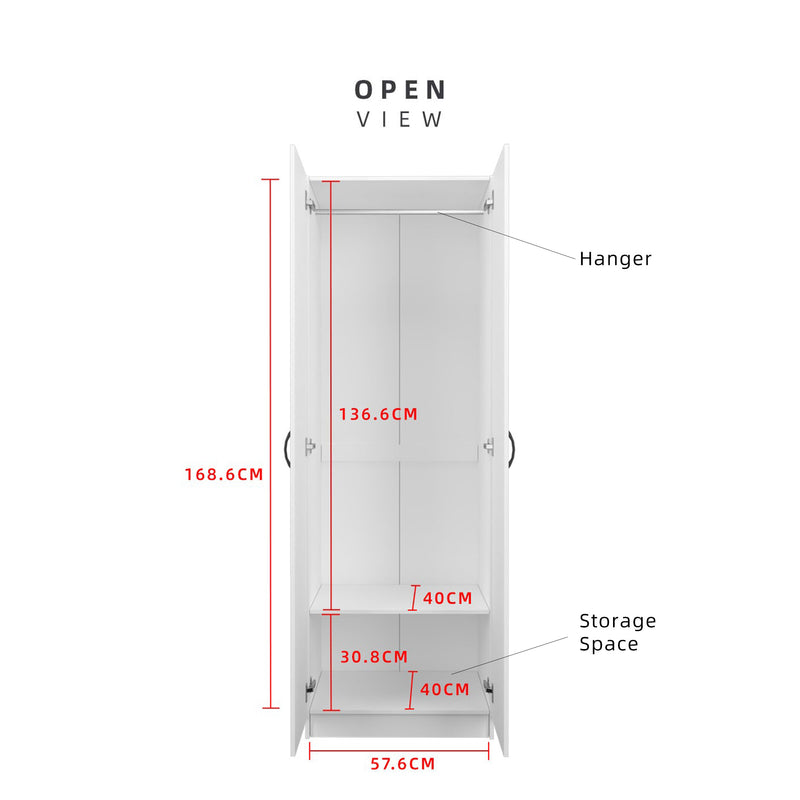 (EM) 2FT 2 Door Wardrobe Solid Board with Hanging Rod-HMZ-FN-WD-6000/6020/6050