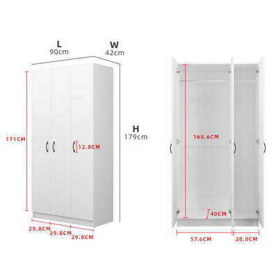 3FT 3 Door Wardrobe Solid Board with 6 Shelves- HMZ-FN-WD-6001/6021