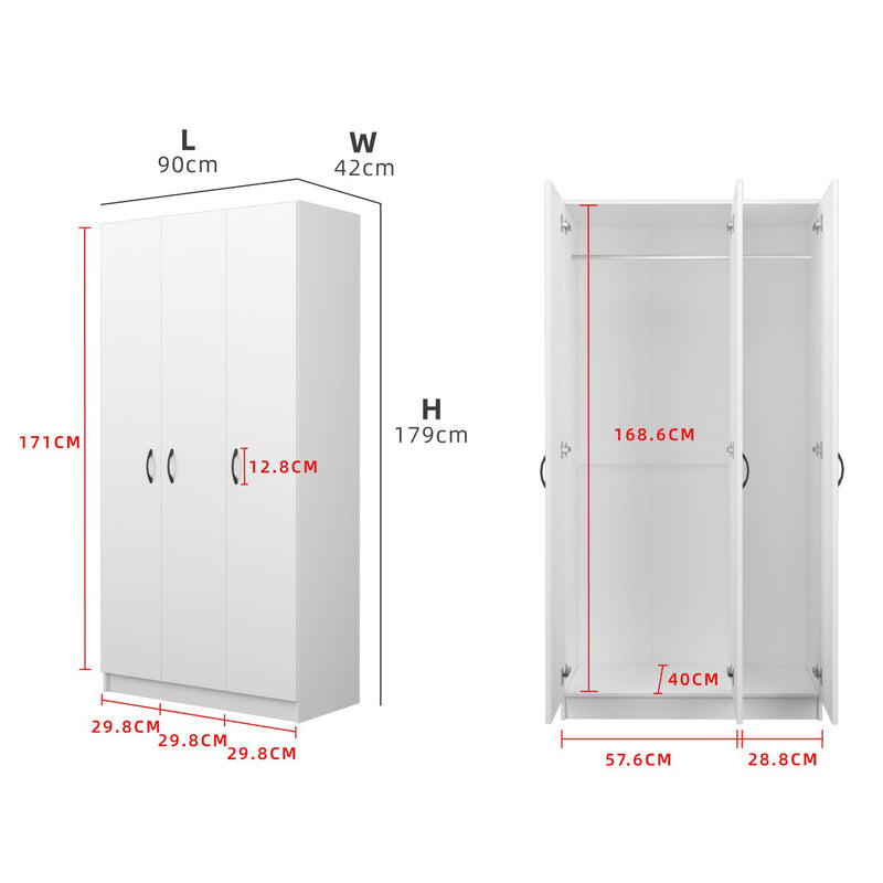 3FT 3 Door Wardrobe Solid Board with 6 Shelves- HMZ-FN-WD-6001/6021