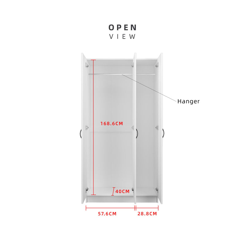 3FT 3 Door Wardrobe Solid Board with 6 Shelves- HMZ-FN-WD-6001/6021