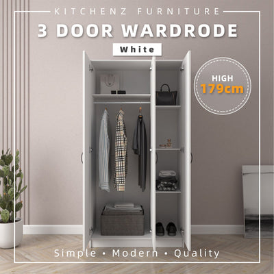 3FT 3 Door Wardrobe Solid Board with 6 Shelves- HMZ-FN-WD-6001/6021