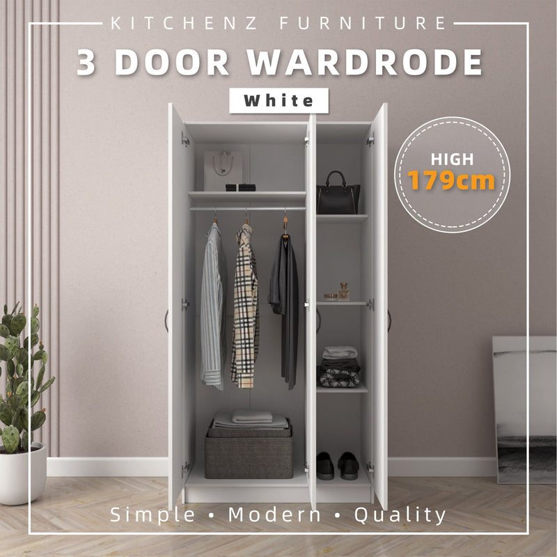 (EM) 3FT 3 Door Wardrobe Solid Board with 6 Shelves-HMZ-FN-WD-6001/6021/6051