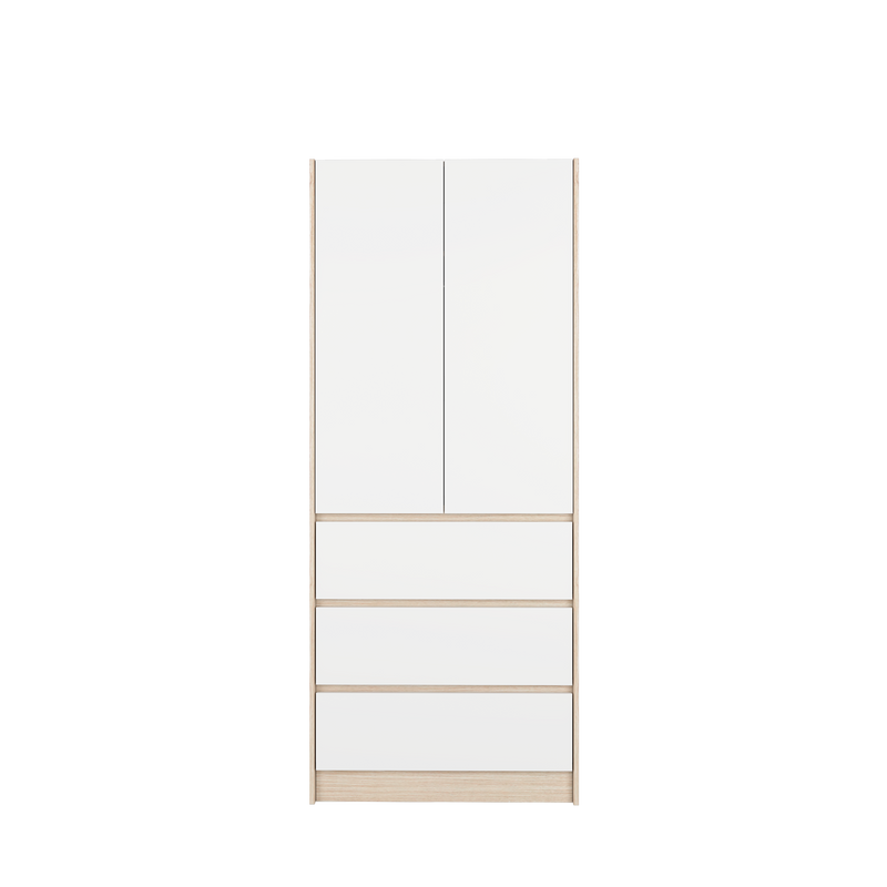 (EM) Jordan Series 192cm Height 2 Door 3 Drawer Wardrobe with Soft Close Door with Hanging Rod / Almari Pakaian - HMZ-FN-WD-6417-NO+WT
