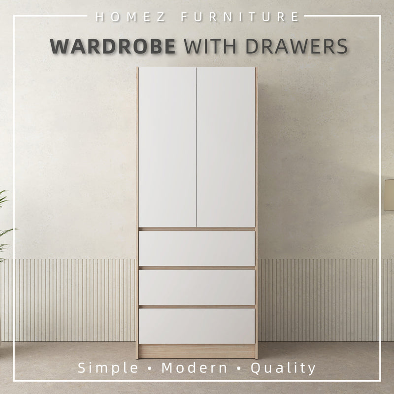 6FT Wardrobe 3 Drawers with Hanging Rod / Almari Pakaian 6 Kaki - WD-6417