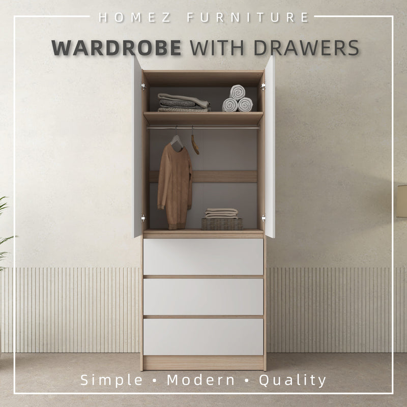 6FT Wardrobe 3 Drawers with Hanging Rod / Almari Pakaian 6 Kaki - WD-6417