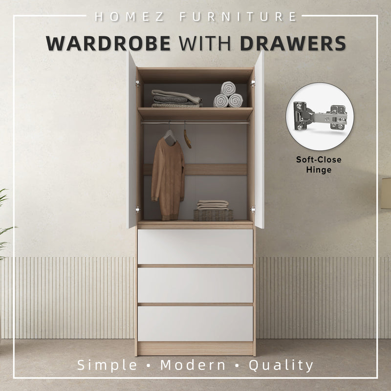 [Free Shipping] 6FT Wardrobe 3 Drawers with Hanging Rod / Almari Pakaian 6 Kaki - WD-6417