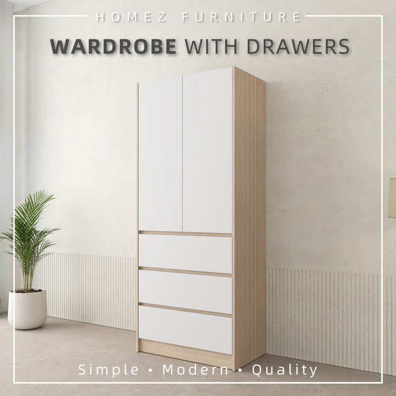 6FT Wardrobe 3 Drawers with Hanging Rod / Almari Pakaian 6 Kaki - WD-6417