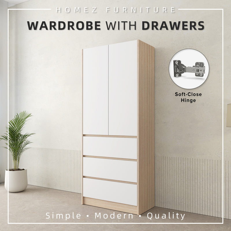 (EM) 200cm High 2 Door Wardrobe 3 Drawer Solid Board / Almari Pakaian-HMZ-FN-WD-6007/6417