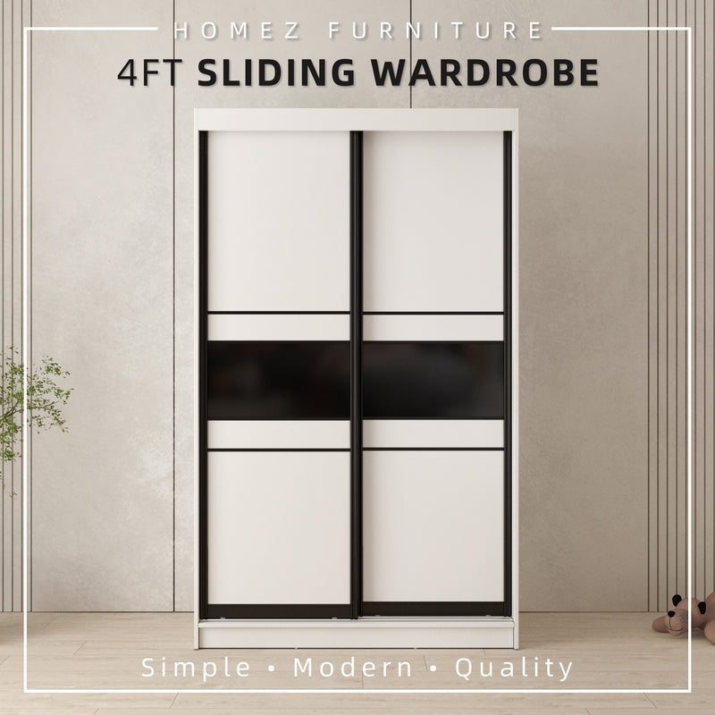 [FREE SHIPPING & FREE INSTALLATION] 4FT Sliding Door Wardrobe 2 Hanging Rods Storage Almari Baju - 6915