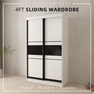 [FREE SHIPPING & FREE INSTALLATION] 4FT Sliding Door Wardrobe 2 Hanging Rods Storage Almari Baju - 6915