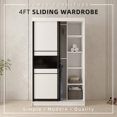 [FREE SHIPPING & FREE INSTALLATION] 4FT Sliding Door Wardrobe 2 Hanging Rods Storage Almari Baju - 6915