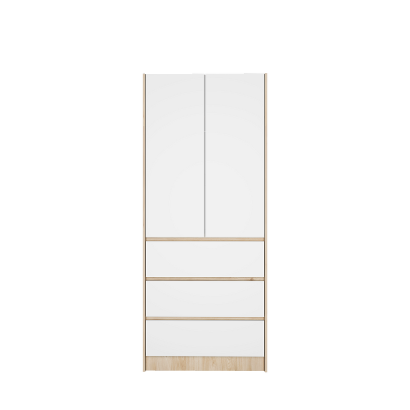 2.6FT Alona Series Full Melamine Wardrobe with Drawers Soft Close Door & Hanging Rod - WD-M6817-LH+WT