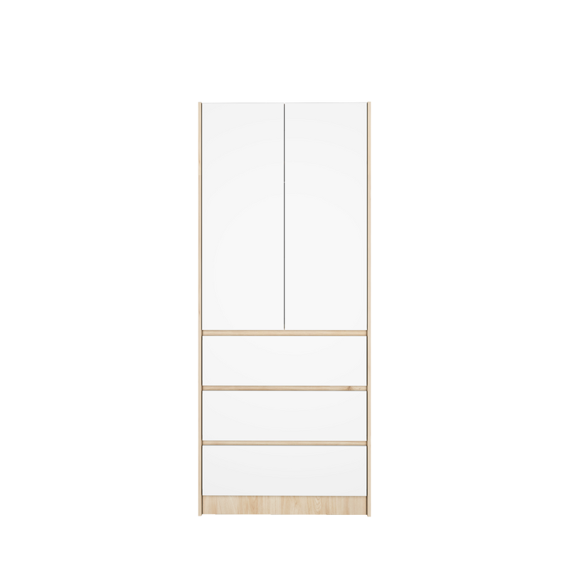 2.6FT Alona Series Full Melamine Wardrobe with Drawers Soft Close Door & Hanging Rod - WD-M6817-LH+WT