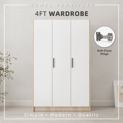 4FT Alona Series Full Melamine Wardrobe with Soft Close Door & Hanging Rod - WD-M6818-LH+WT