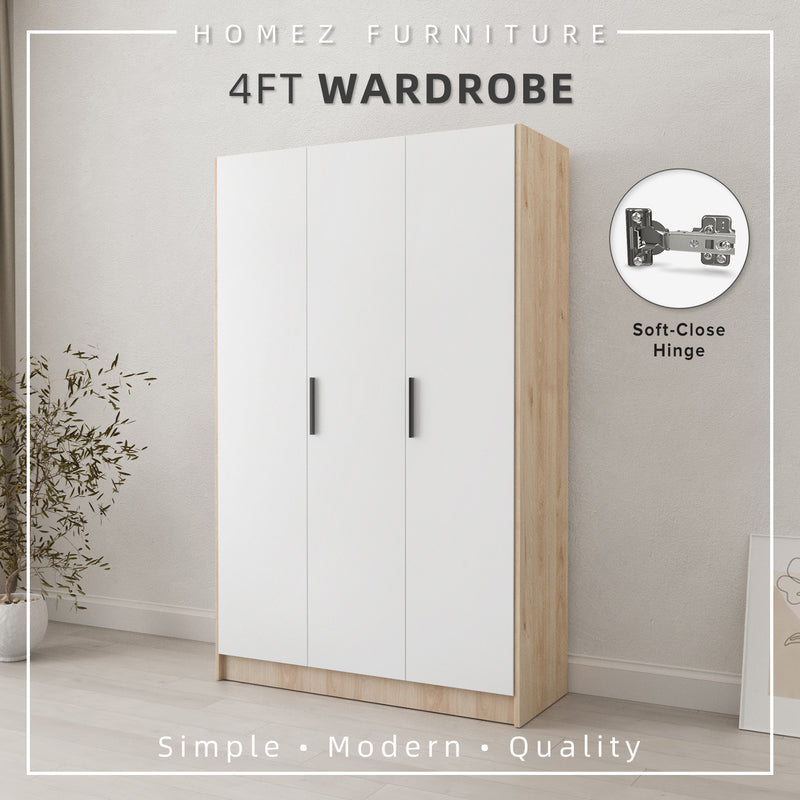 4FT Alona Series Full Melamine Wardrobe with Soft Close Door & Hanging Rod - WD-M6818-LH+WT