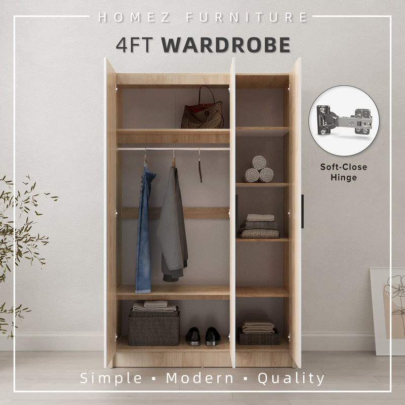 4FT Alona Series Full Melamine Wardrobe with Soft Close Door & Hanging Rod - WD-M6818-LH+WT