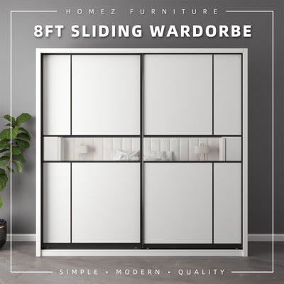 (EM) [FREE Shipping & FREE Installation - ONLY KK] 8FT x 8FT Full Melamine Sliding Wardrobe Anti-Jump Almari Baju Almari Pakaian Kabinet Baju